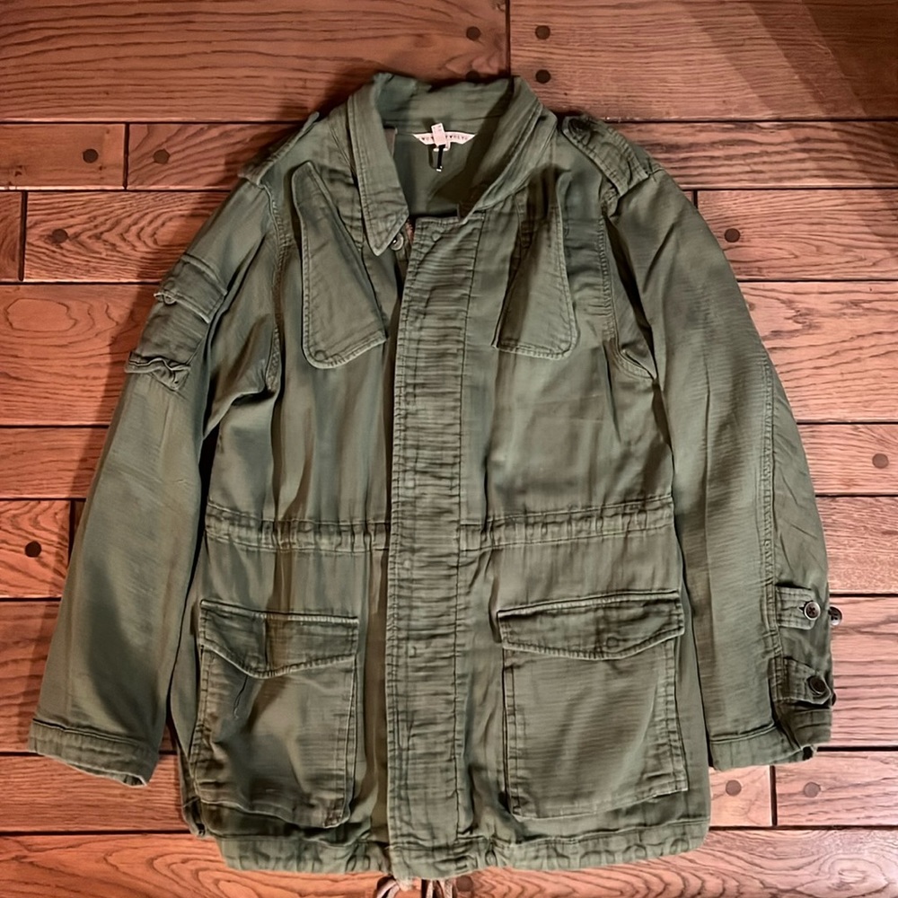 Army Green Snap & Zipper Closure Jacket w/ Quilted removable Jacket Liner Size 6